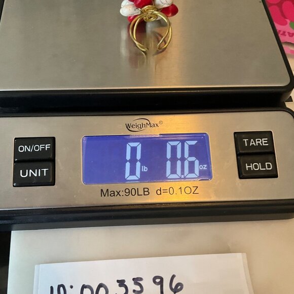 VTG Artisan Handmade Chunky Ring Red White Beaded Flower 3D Adjustable - Picture 8 of 8